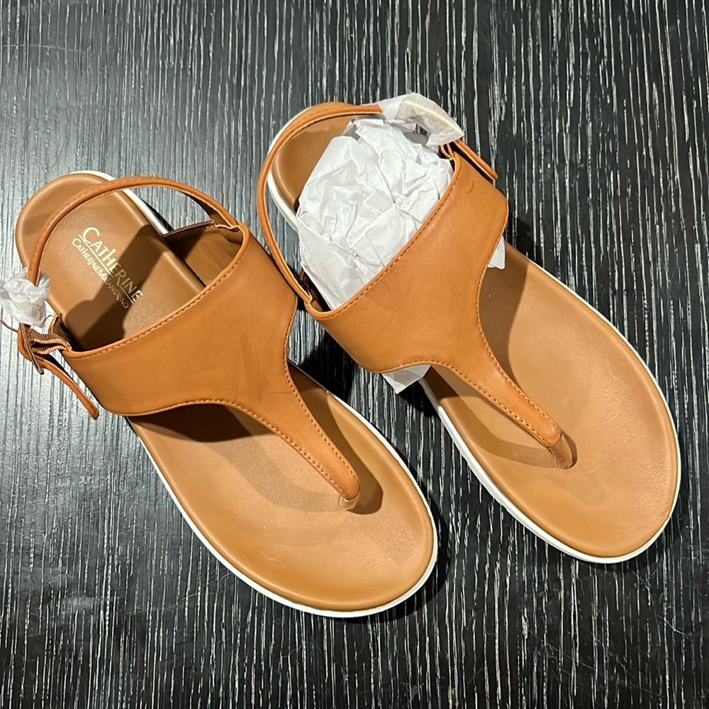 NWT Catherine Malandrino Tan Leather Slingback Sandals